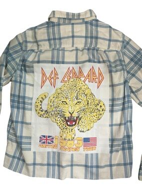 Def Leppard Upcycled Band T Shirt Flannel Top Festival Boho